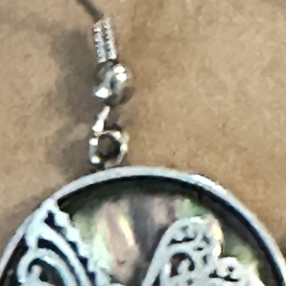 316L Stainless Steel -Genuine Abalone shell dragonfly earrings round. NWOT - Picture 3 of 13